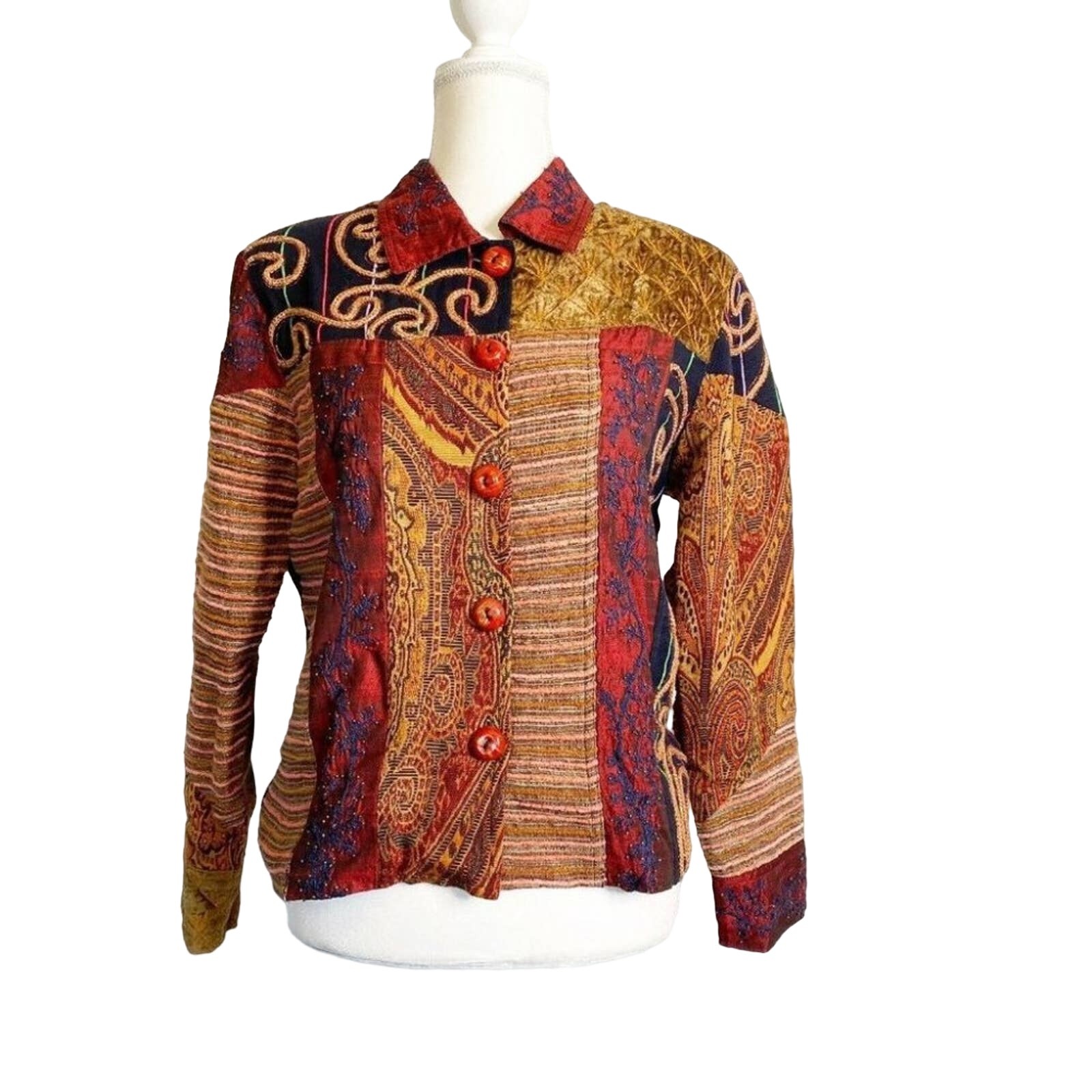 90s Whimsigoth Patchwork Jacket oversized sz M te… - image 1