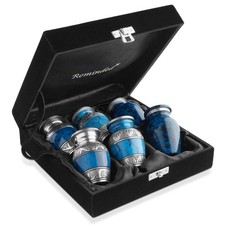 Small Cremation Urns for Human Ashes, Mini Keepsake Set of 6 Blue and Silver ...