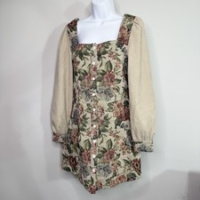 CIDER Dress Womens Medium Multicolor Floral Corduroy Mini Shift Cottage Milkmaid