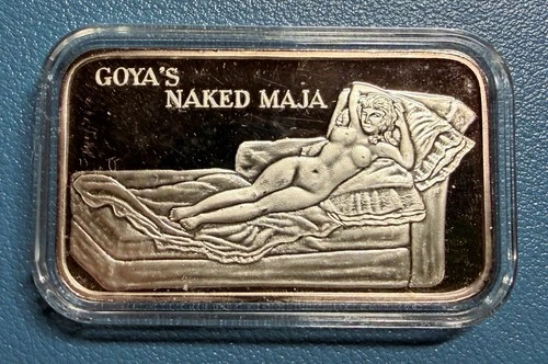 1 oz .999 Silver Goya Naked Maja Art Bar Vintage Erotic Proof-Like In Capsule
