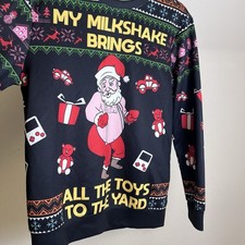 Men  s Ugly Christmas Sweatshirt Santa Milkshake Brings Toys Yard Size S Holidays