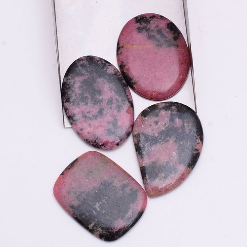 4 Pcs Natural Rhodonite 36mm-42mm Cabochon Untreated Huge Loose Gemstones Lot - Picture 4 of 7