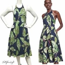 ANN TAYLOR AMALFI Tropical Palm Leaf Print Halter Fit Flare Dress 2 P 4 XS S NWT