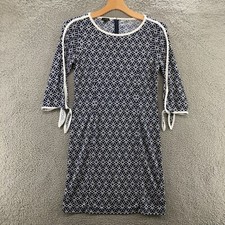 Talbots Midi Dress Womens Large Blue White Geometric Print 3/4 Sleeve Pullover