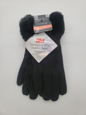 West Loop 3M Thinsulate Womens Black Faux Leather Gloves w Fur Trim - NWT