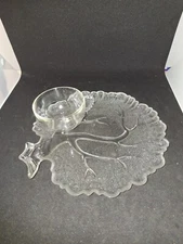 Vintage Hazel Atlas "Tree of Life" Clear Glass Snack Plate and Cup Set Of 4