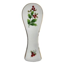 Royal Norfolk Spoonrest Holly & Berries Porcelain Spoon Rest Gold Trim Christmas