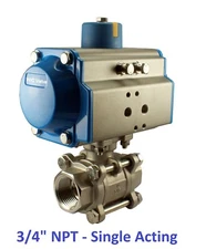 3/4" Pneumatic Air Actuated Stainless Ball Valve Single Acting Spring Return 