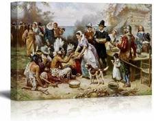wall26 - The First Thanksgiving by Jean Leon Gerome Ferris - Canvas Wall Art