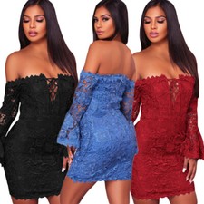 Mini abito donna pizzo elegante vestito sera manica lunga uncinetto party 220200