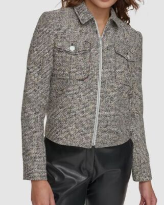 Calvin Klein Women's Gray Zip-Front Cropped Long Sleeve Jacket Petite Size 6P