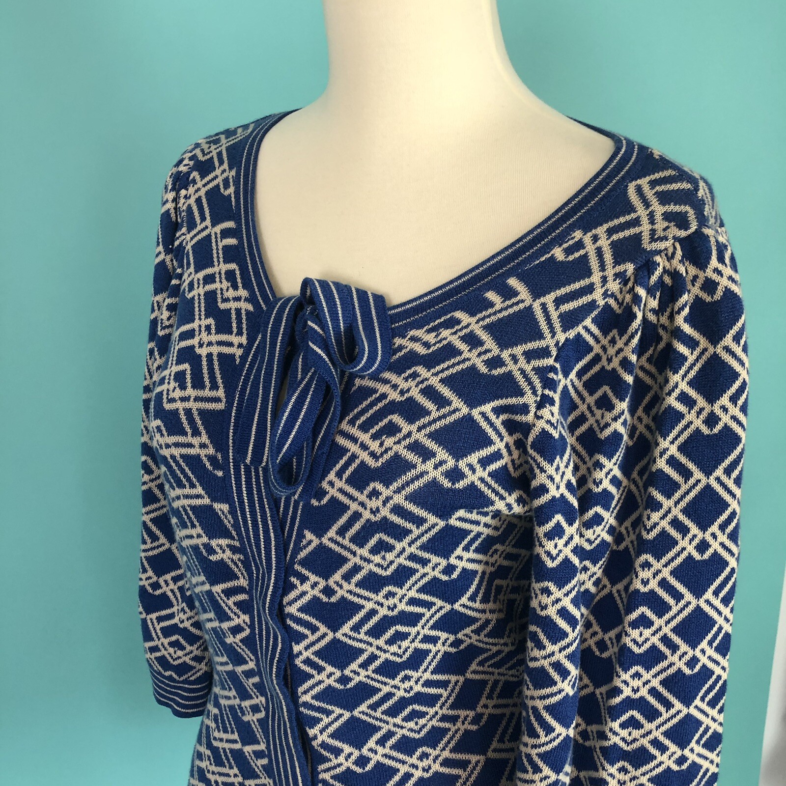 Tracy Reese Blue and White Bell Sleeve Cardigan S… - image 8