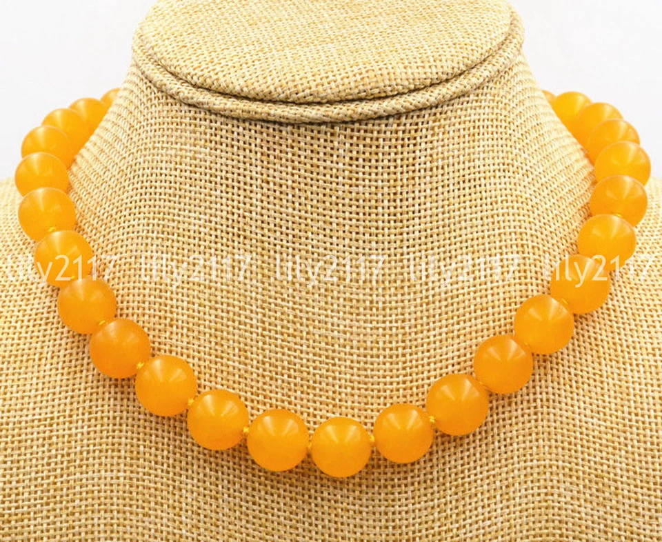 Collar de cuentas de piedras preciosas de jade amarillo natural de 12 mm broche de amor de plata tibetana de 18"" Foto 4 de 4