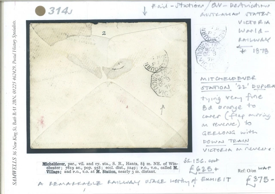 GB SG.156 Cubierta Hants *Estación Micheldever* FERROCARRIL DÚPLEX Australia 1878 314j Foto 4 de 4