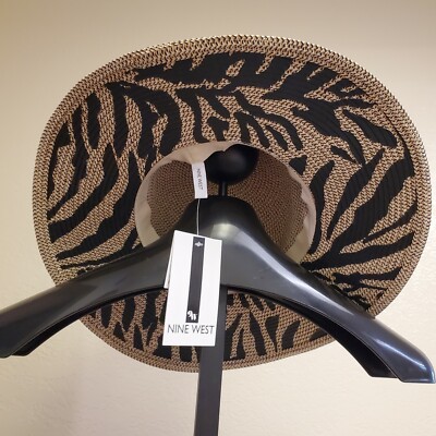 Nine West Natural Floppy Sun Hat Leopard Large Animal Bow Zebra NEW $48