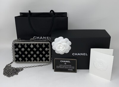 Chanel Runway Gray Metal Evening Clutch Shoulder Bag Authentic NEW