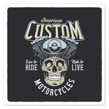 Custom Motorcycles Skull, Vinyl Decal Sticker, Indoor Outdoor, 3 Sizes, 9535