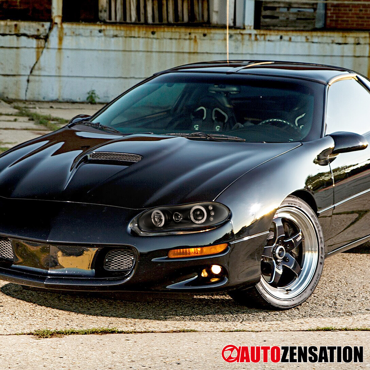 Fit 1998-2002 Chevy Camaro Black LED Halo Projector Headlights Lamps Set 98-02