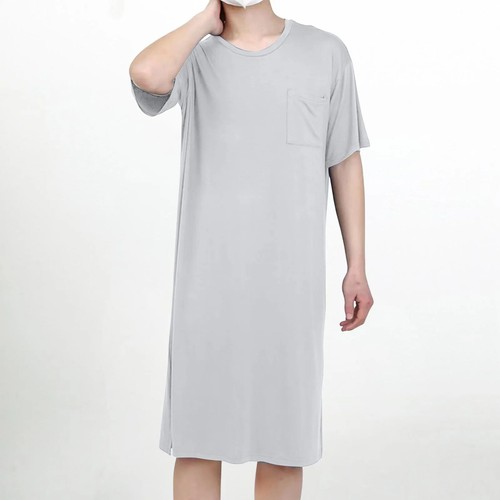 Chest Pocket Bathrobe Mens Solid Color Design Summer Autumn Pajamas - Picture 12 of 25