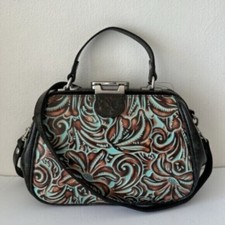 Patricia Nash Turquoise Framed Gracchi Tooled Brntl Leather Crossbody Handbag 