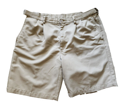 Haggar Bermuda Shorts Men's 40 Beige Pleated Button Back Pockets Elastic Inserts
