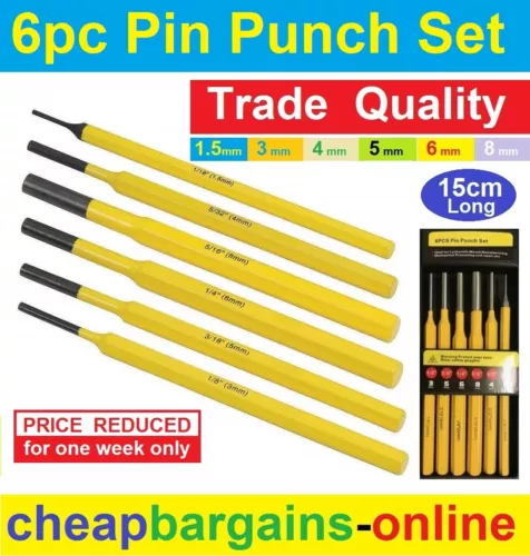 PIN PUNCH SET 6pc LONG ROLL PIN PUNCH DRIFT 15cm LONG TRADE QUALITY HAND TOOLS