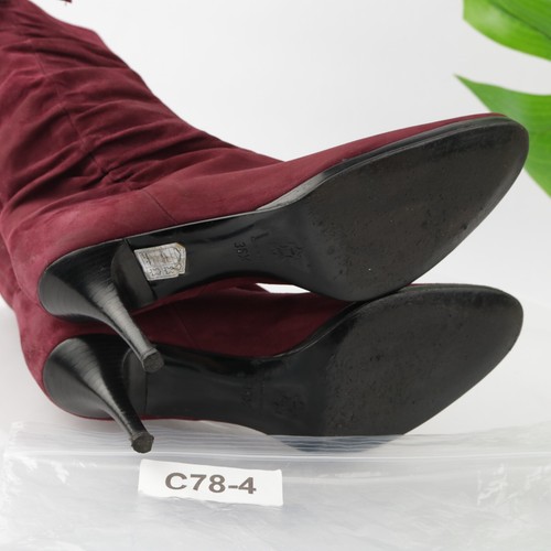CO-OP Barneys NY Women's Boot Size 36.5 5.5 Pointed Heels Rouched Burgundy Suede - Picture 10 of 12