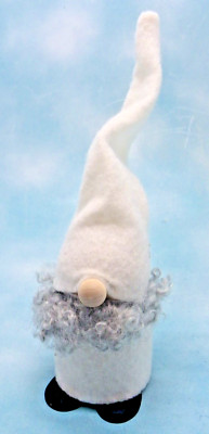 Larssons Tranemo Gnome Tomte Wooden Doll Elf White Gray Bear Made in Sweden 9''