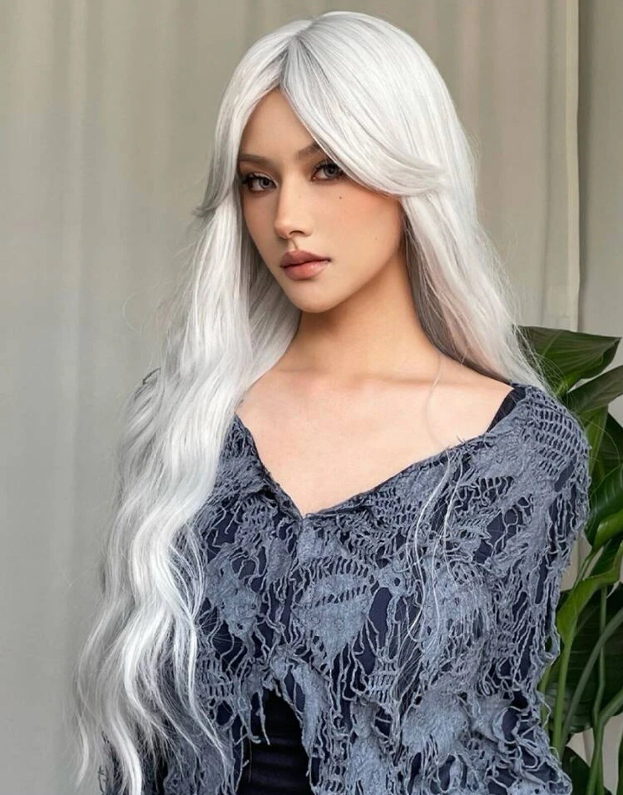 Perruque synthétique blanche longue et ondulée pour masquer la perte de cheveux - 4