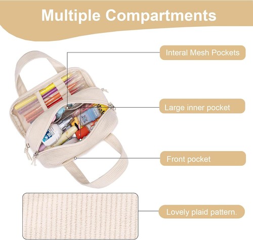 Pencil Case Pouch for Girls Cute Small Pencil Box School Stationery Z-Beige - Afbeelding 5 van 7