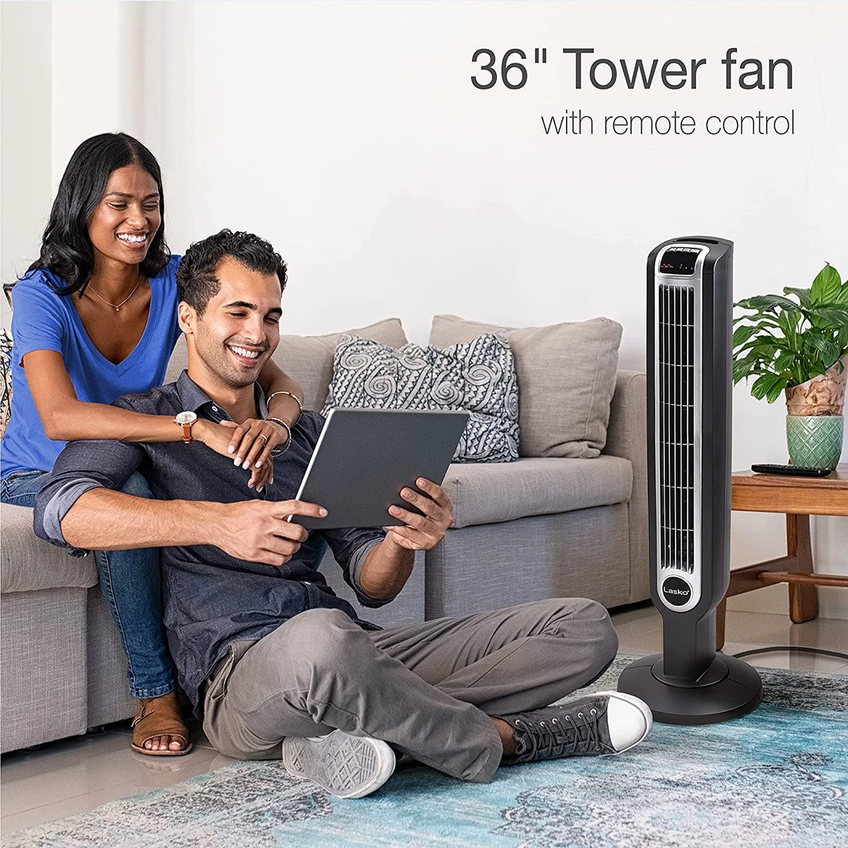 Lasko 2511 36” Oscillating 3-Speed Remote Control Tower Fan for Home, 36  Inch, B | eBay