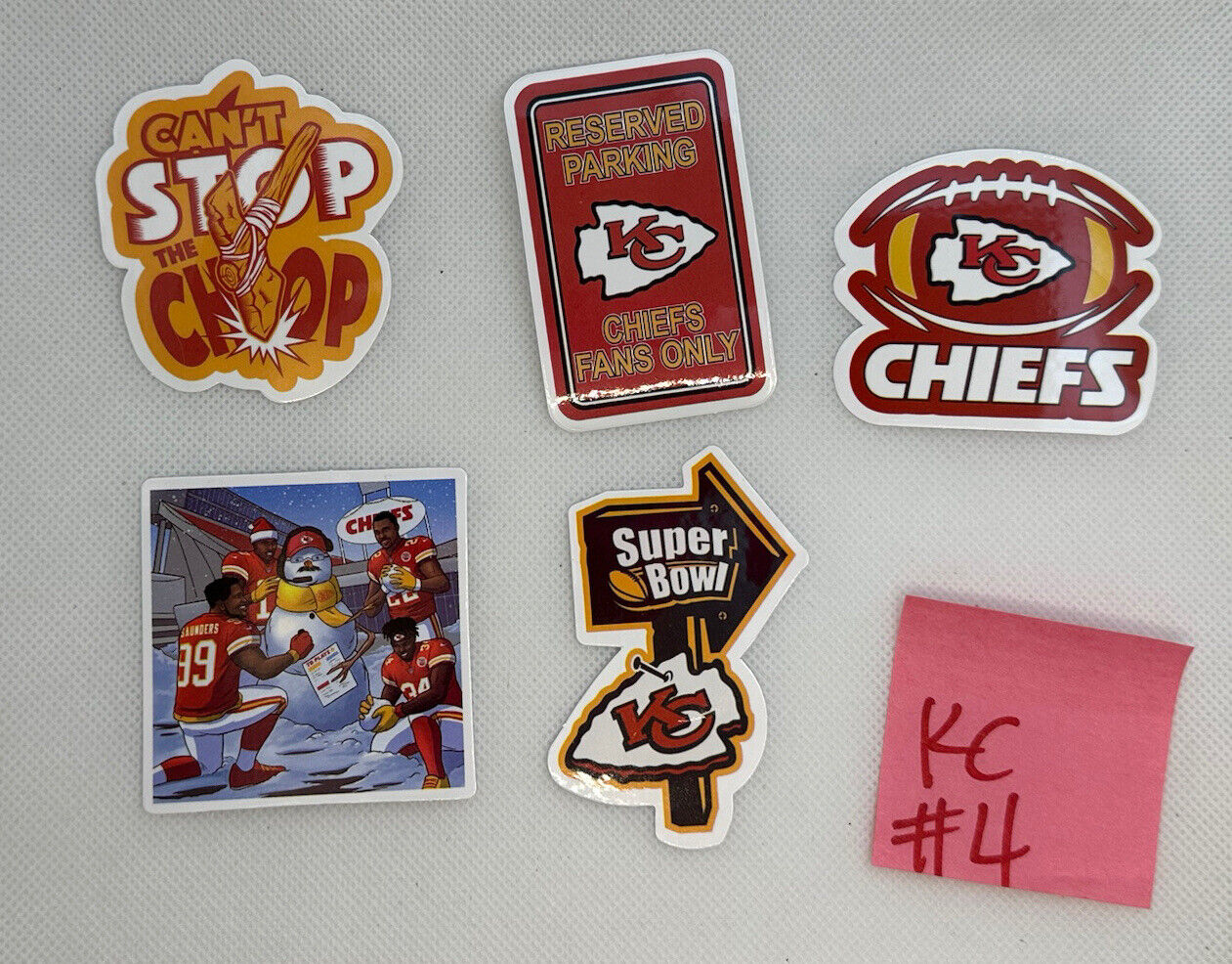 Kansas City Chiefs stickers, sets of Five stickers, waterproof