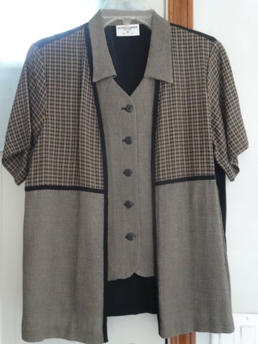 Alfred Dunner Outfit, Tan and Black Button Down Shirt, Pull on Pants - Picture 6 of 8