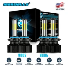 6-sides LED Headlight Bulbs Conversion Kit 9005 9006 High Low Beam Bright White