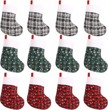 12 Pack Mini Christmas Stockings 8 Inch Buffalo Plaid Hanging Decor