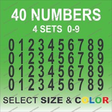 0-9 Numbers Vinyl Sticker Decals - Set of 40 - Select Color Size 2" to 4"
