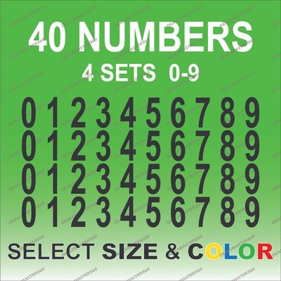 0-9 Numbers Vinyl Sticker Decals - Set of 40 - Select Color & Size 2'' to 4''