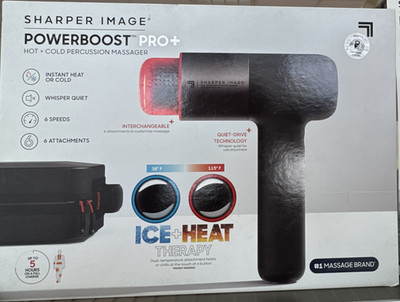Sharper Image Powerboost Pro+ Hot/Cold Percussion Massage Gun, 6 Heads, 5hr