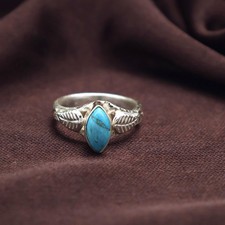 925 Silver Turquoise Marquise Stone Ring Boho Statement Jewelry Gift for her