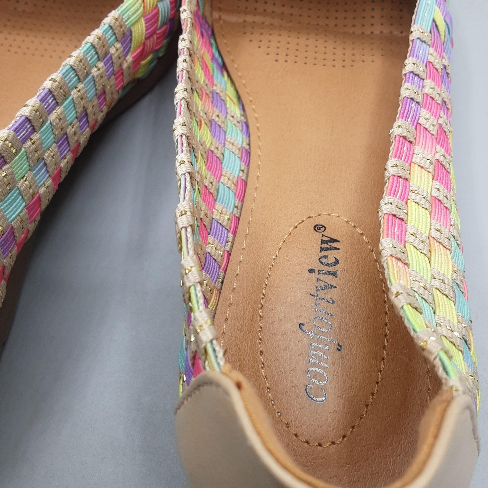 Comfortview Shoes Womens Size 7M Multicolor Bethany Woven Slip On Casual Flats