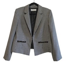 Tahari Designer Chic Houndstooth Blazer Women's 16 Black White Studded Cropped