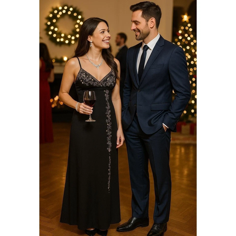 Whimsigoth праздник Новый год канун Babydoll гламурный Y2K вырез черный бисер 9/10 платье - Изображение 3 из 4