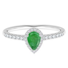 7X5 MM Pear Cut Emerald Solitaire with Accents Women Ring 925 Sterling Silver