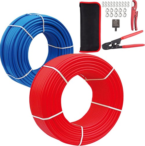 PEX-B Pipe/Tool Kit,1/2 Inch Blue & Red Each 100 Feet (200 ft) PEX Tubing Pipes