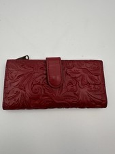 PATRICIA NASH Nazari Red Tooled Leather Wallet Clutch Coin Purse Suede Int EUC