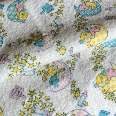 Vtg Baby Receiving Blanket Lovey Milky  Way Puppy Cat Bunny Moon Stars 41x43
