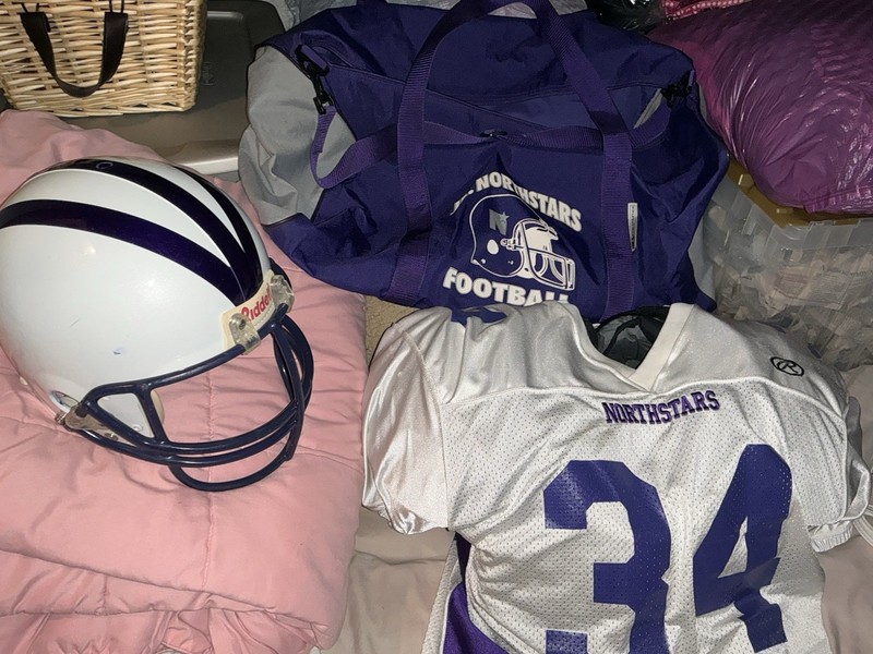 Vintage High School Football Jersey, Shoulder Pads, Helmet , Duffle Bag Uniform