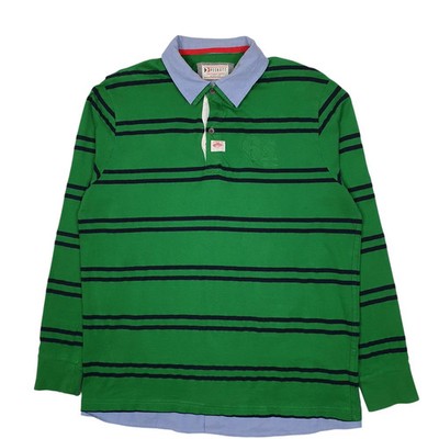 PECKOTT Green Polo Shirt Rugby Long Sleeve Cotton Blend Mens XL