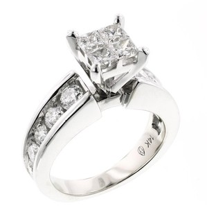 14K White Gold 1.43 Carat Quad Princess Diamond Engagement Ring  Size 4.75 NICE!