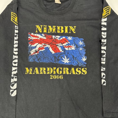 Vintage NIMBIN MARDIGRASS T Shirt Adult Large Bringabong.com 2006 Distressed - Foto 2 di 12
